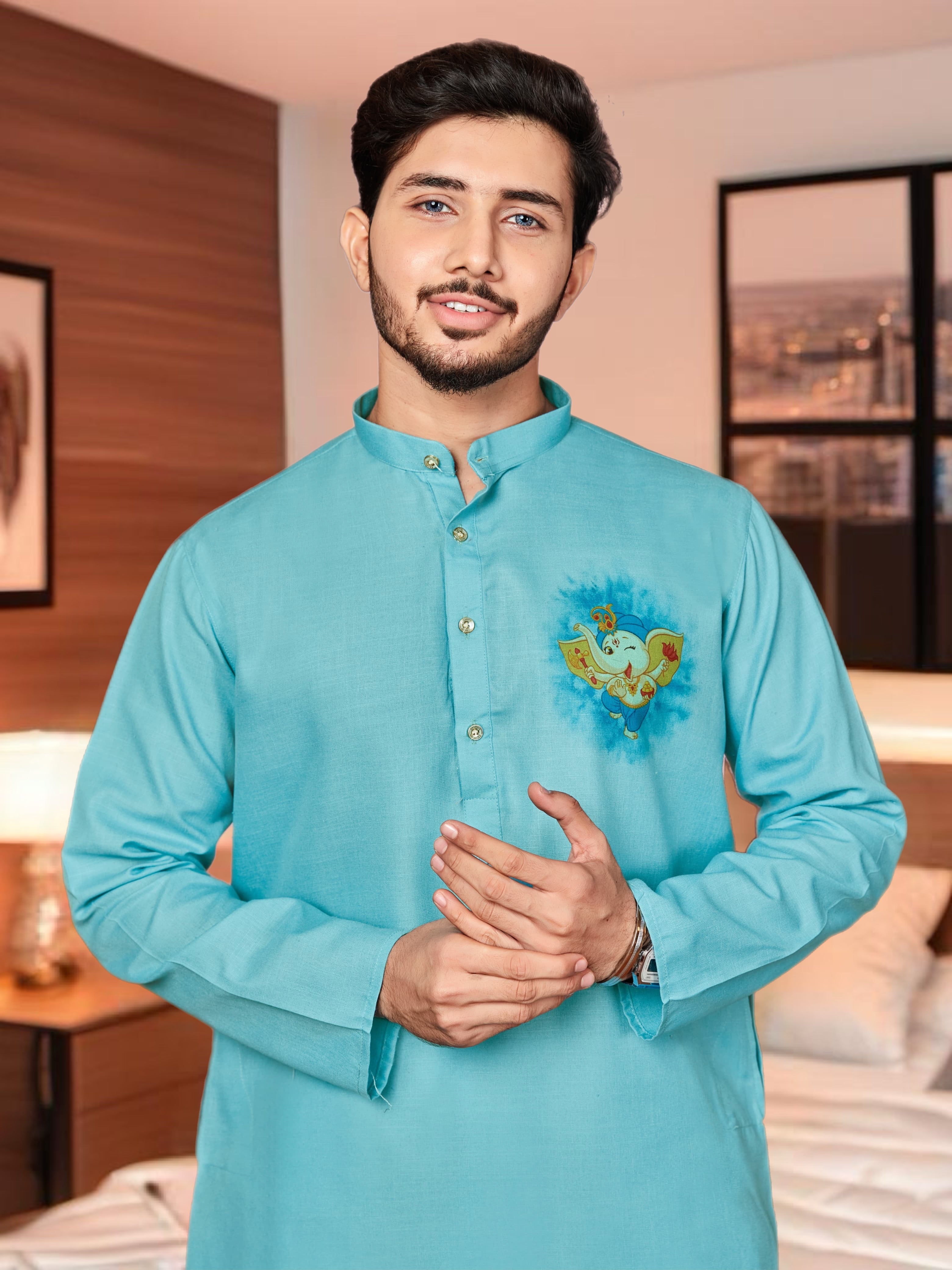 Ganpati Printed Kurta Pajama for Men