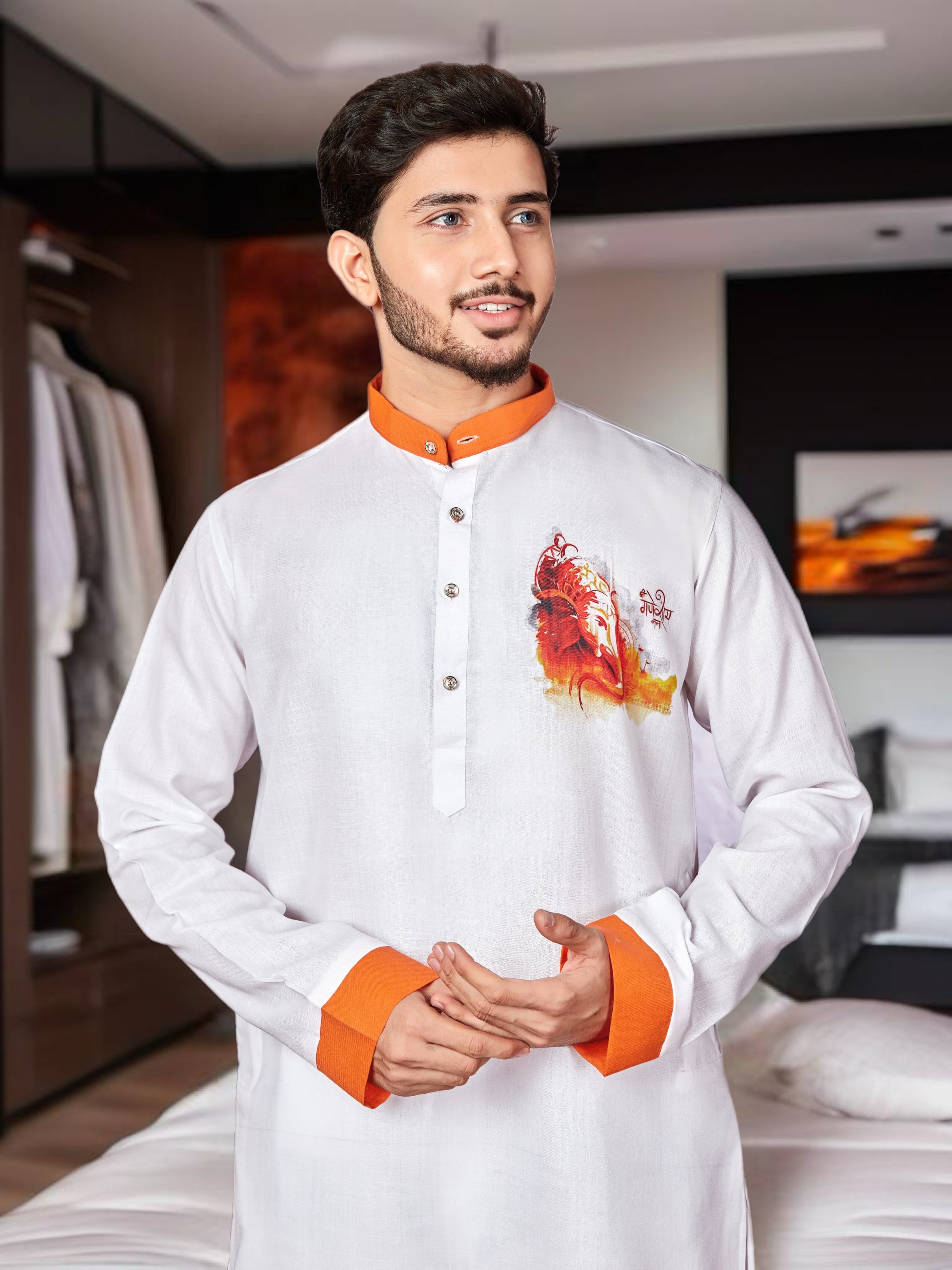 Ganpati Printed Kurta Pajama for Men