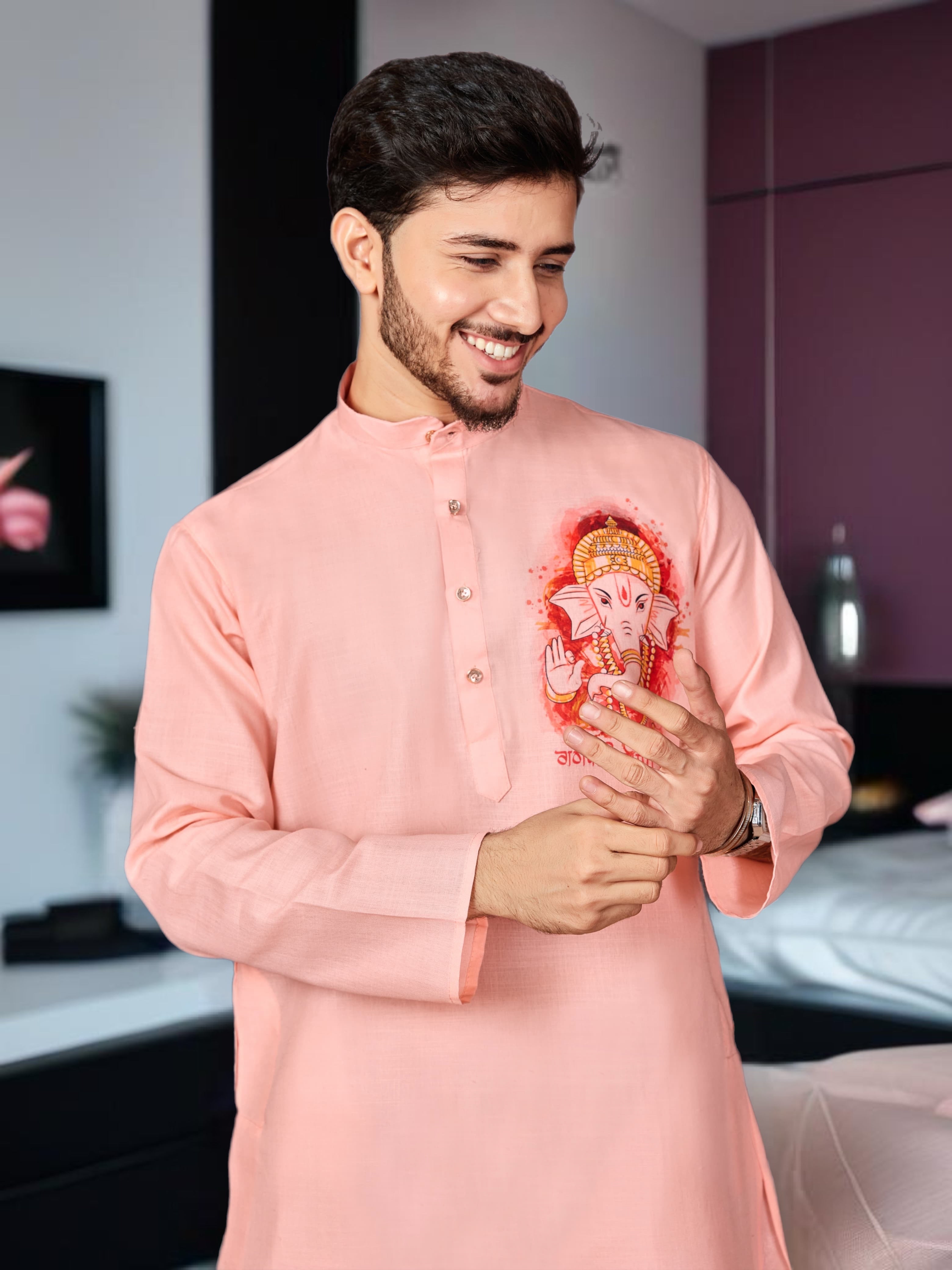 Ganpati Printed Kurta Pajama for Men