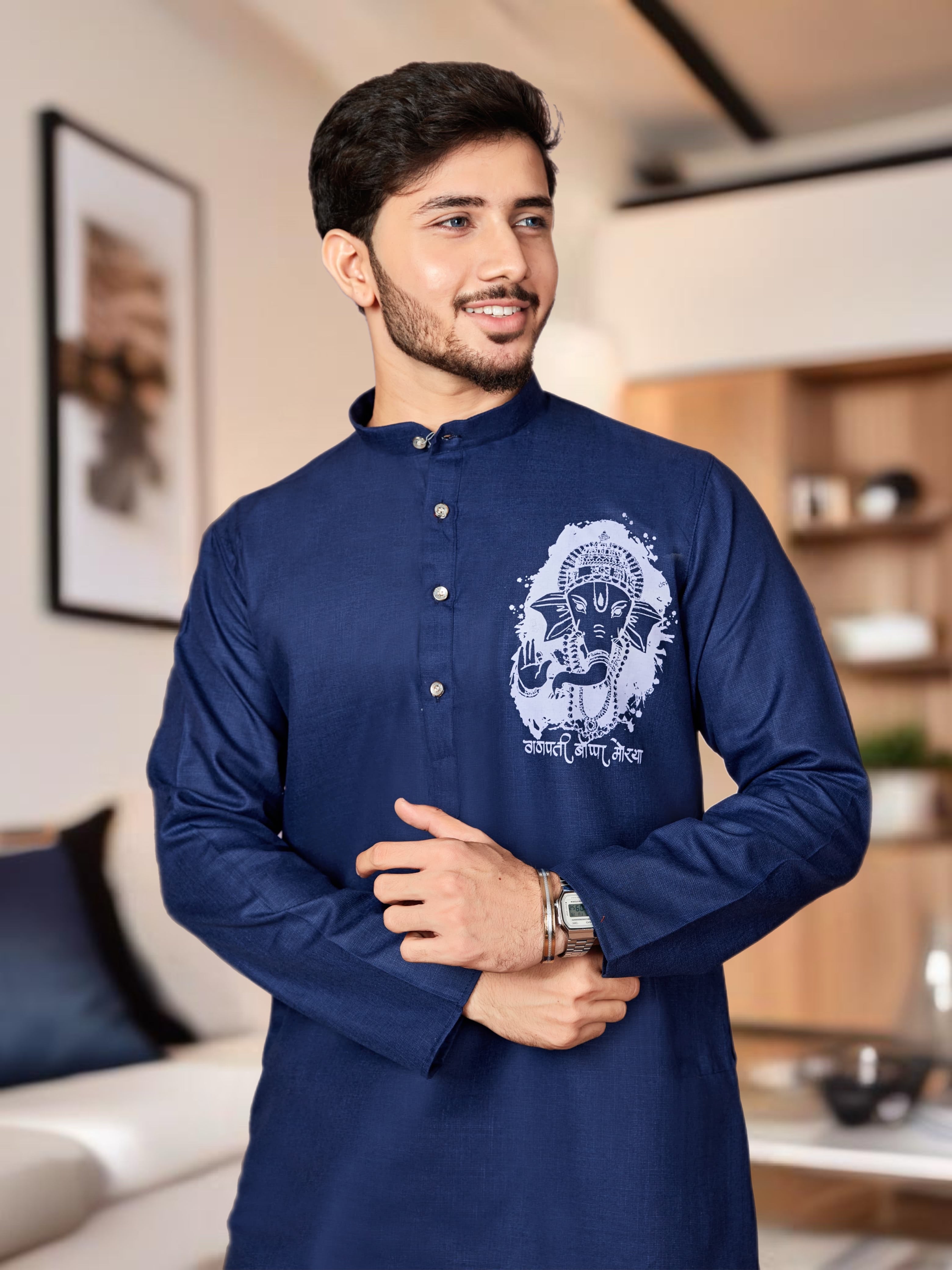 Ganpati Printed Kurta Pajama for Men