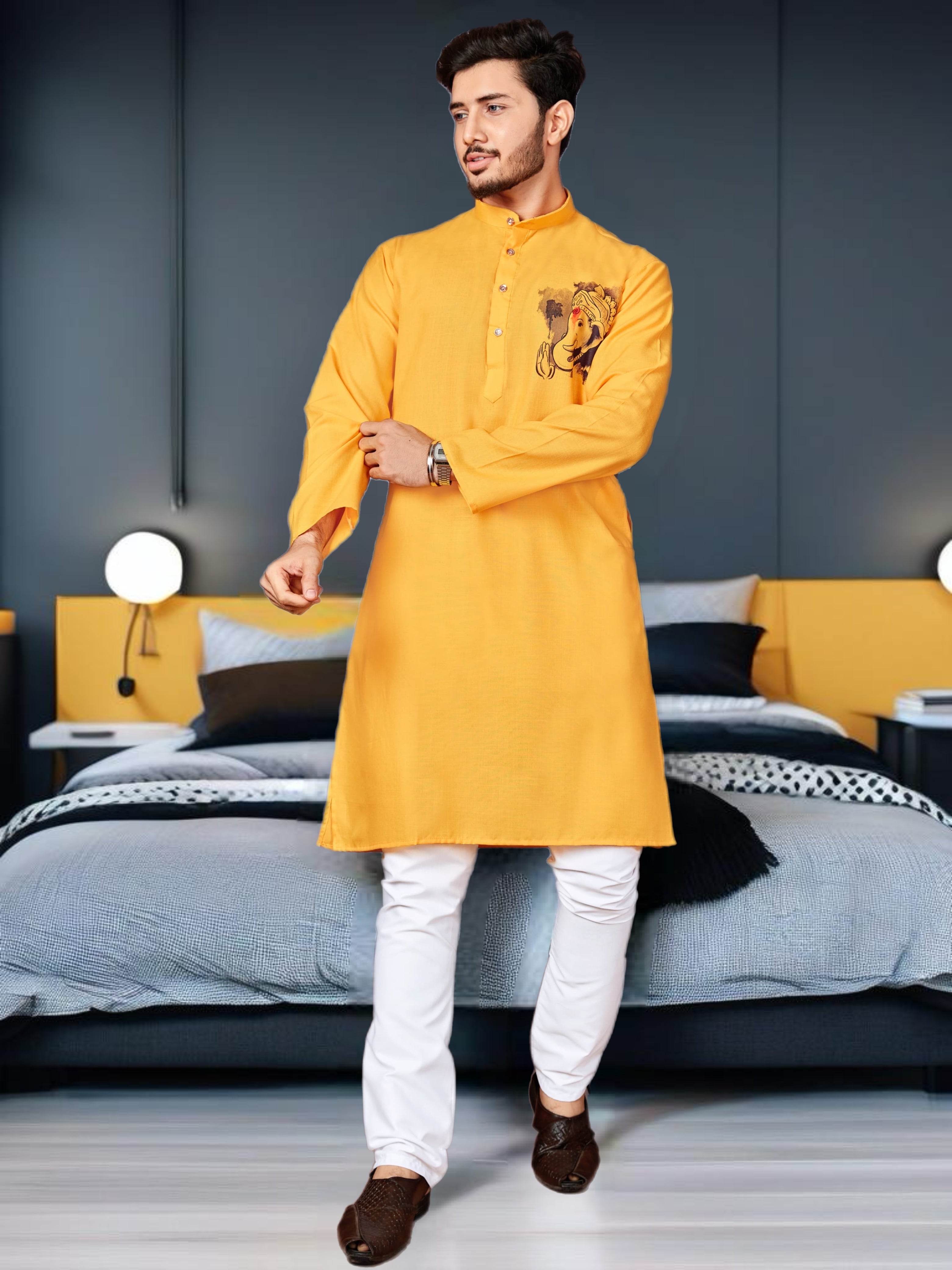 Ganpati Printed Kurta Pajama for Men