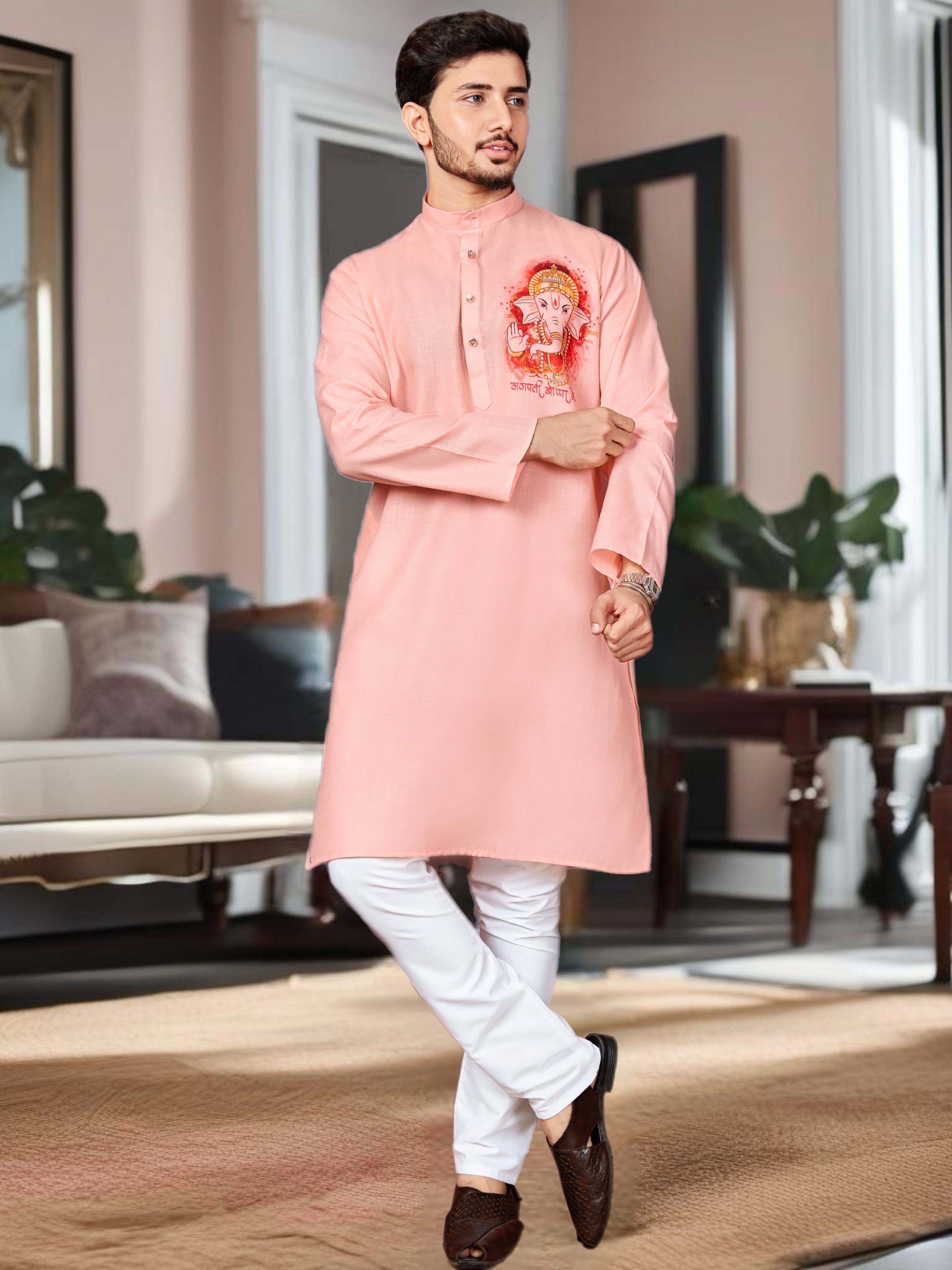 Ganpati Printed Kurta Pajama for Men