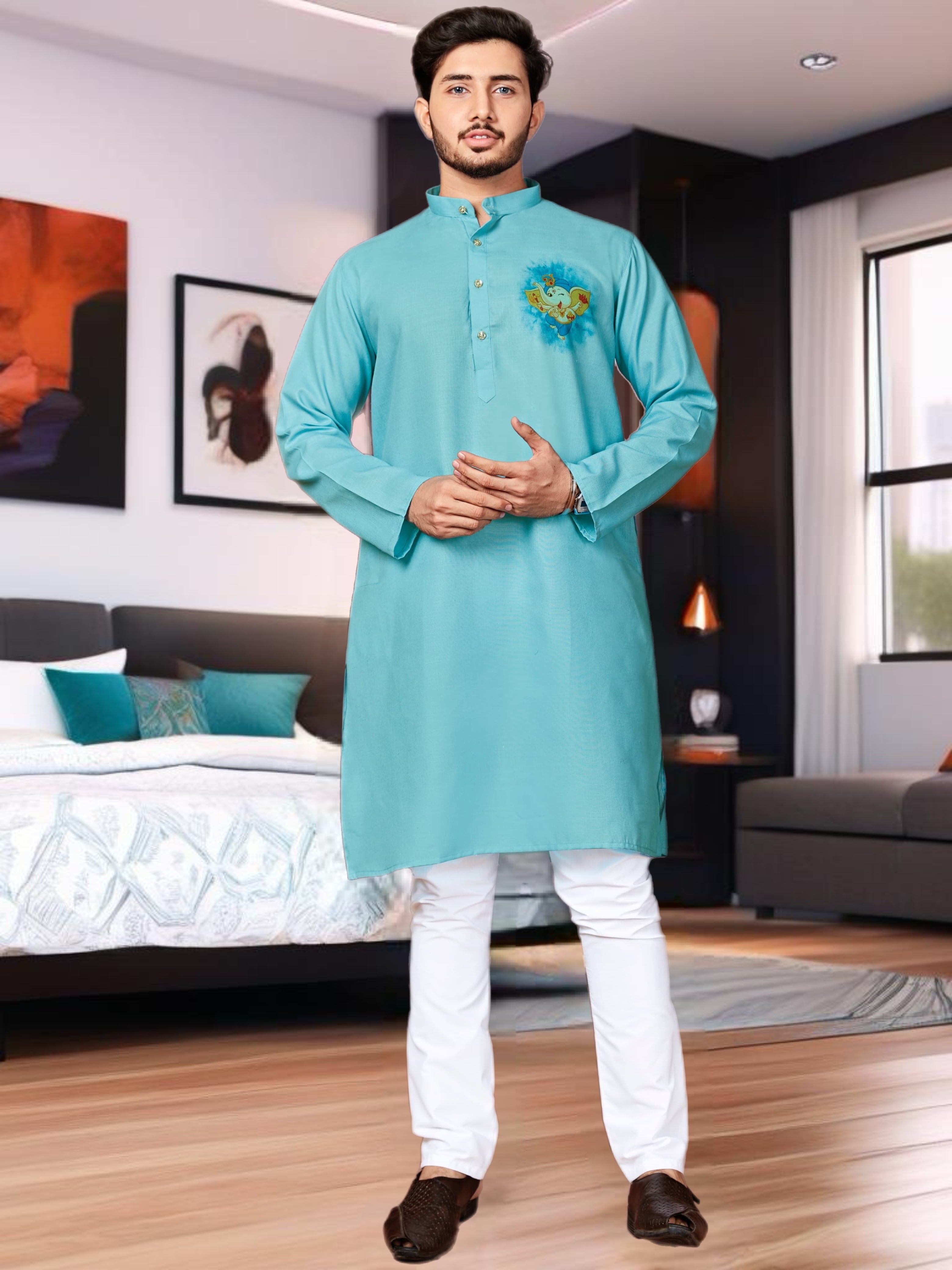 Ganpati Printed Kurta Pajama for Men