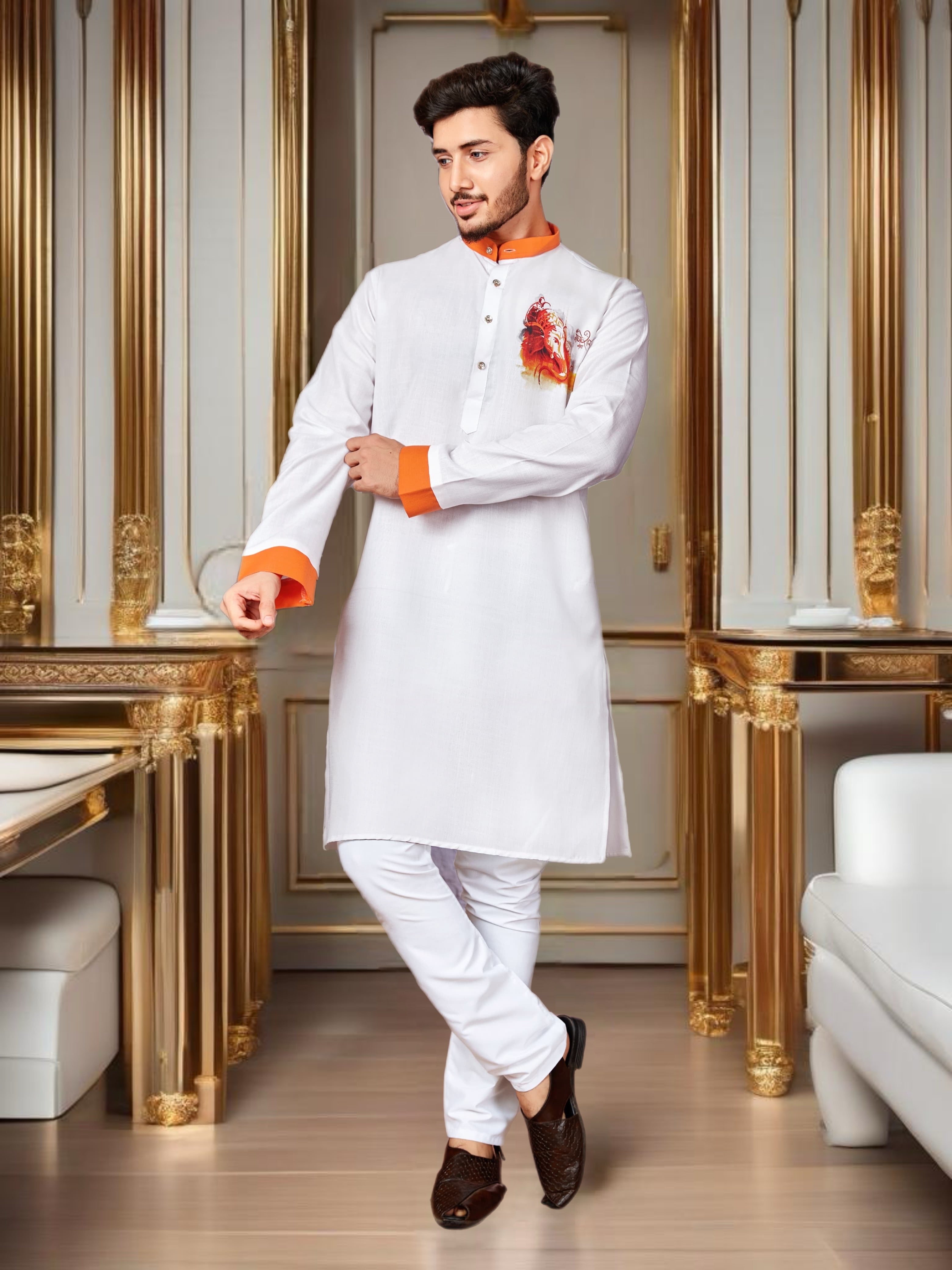 Ganpati Printed Kurta Pajama for Men