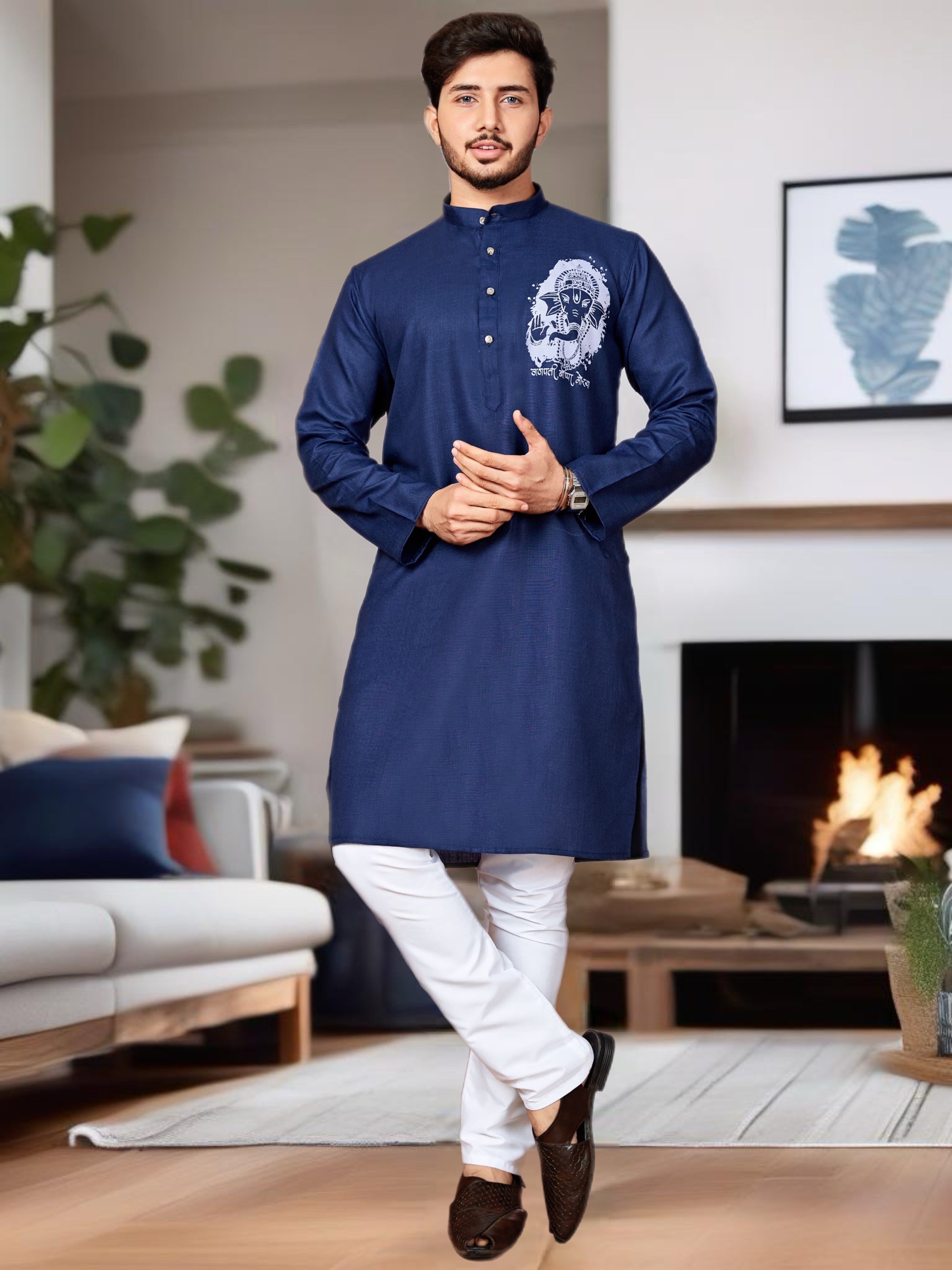 Ganpati Printed Kurta Pajama for Men